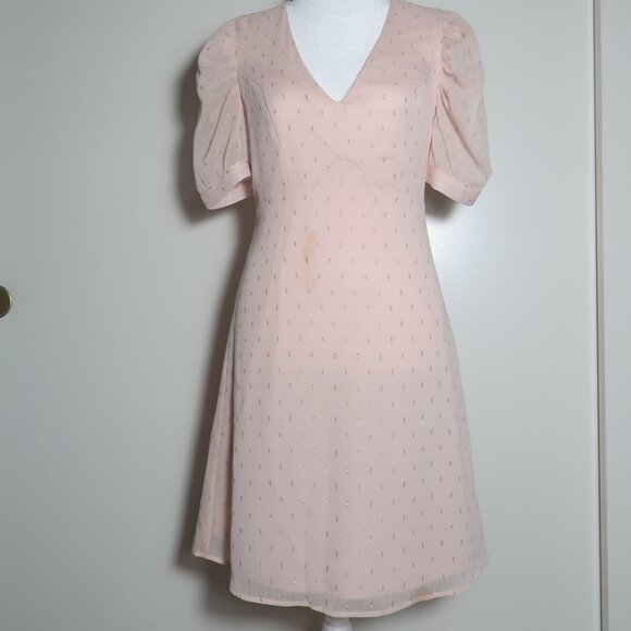 Express Puff Sleeve Pink Skater Dress - Picture 1 of 7